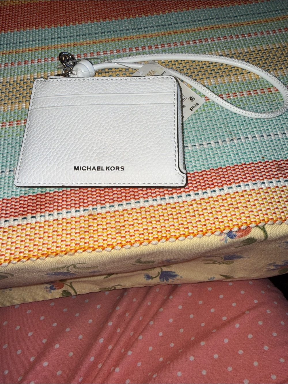 Michael Kors White Pebbled Leather Wristlet Card Case